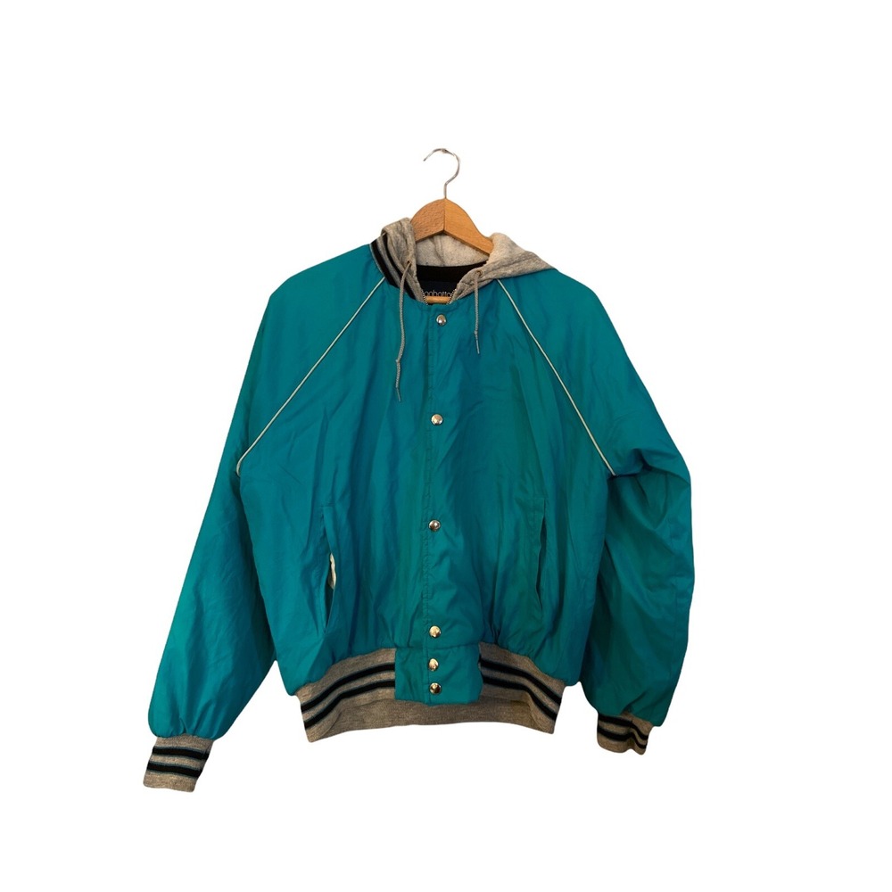 Manhattan vintage fleece hooded men's jacket Snap Up Bomber Aqua Teal